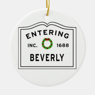 Beverly, MA Holiday Wreath Metal Ornament
