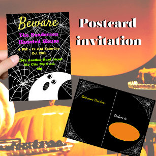 Beware Black Spider Weds  Ghost Halloween Party Holiday Postcard