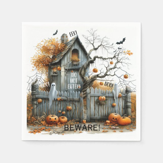 Beware & Boo – The Haunted Gatehouse Napkin (Front)