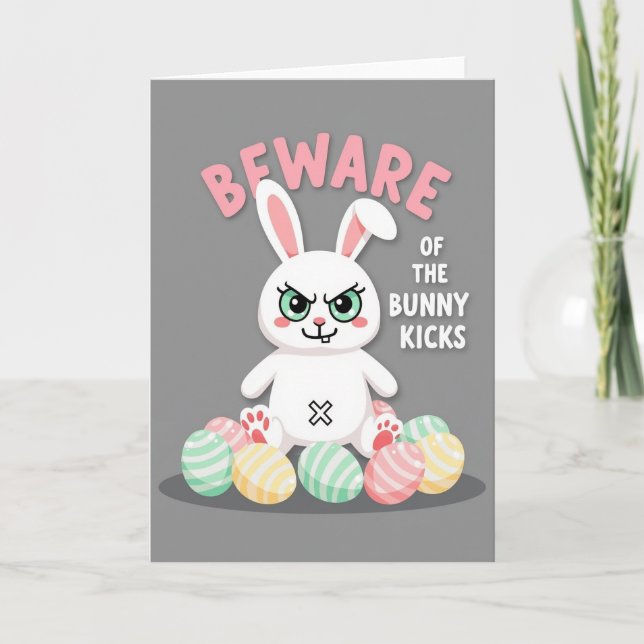 Beware Bunny Kicks Faux Gold Card (Front)