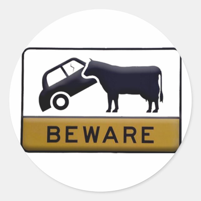 Beware - Cow Car Classic Round Sticker (Front)