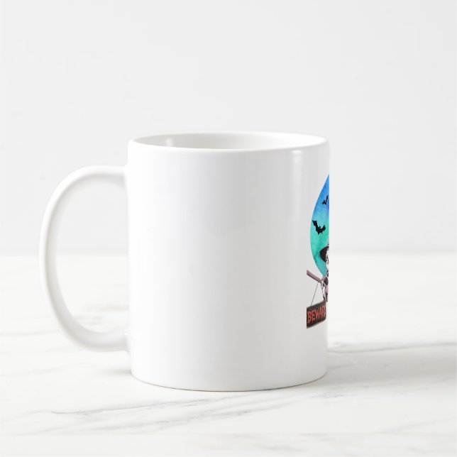 Beware Cute Witch Sloth Flying on Broom Halloween  Coffee Mug (Left)