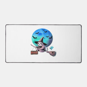 Beware Cute Witch Sloth Flying on Broom Halloween  Desk Mat