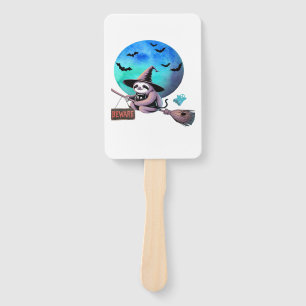 Beware Cute Witch Sloth Flying on Broom Halloween  Hand Fan