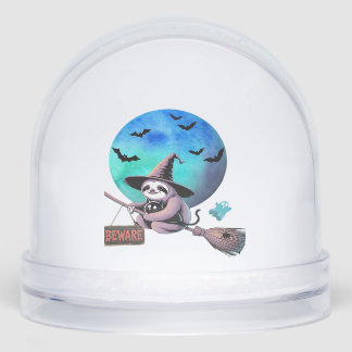 Beware Cute Witch Sloth Flying on Broom Halloween  Snowglobe