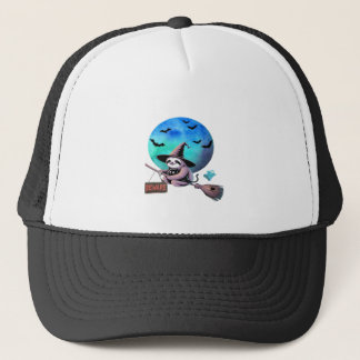 Beware Cute Witch Sloth Flying on Broom Halloween  Trucker Hat