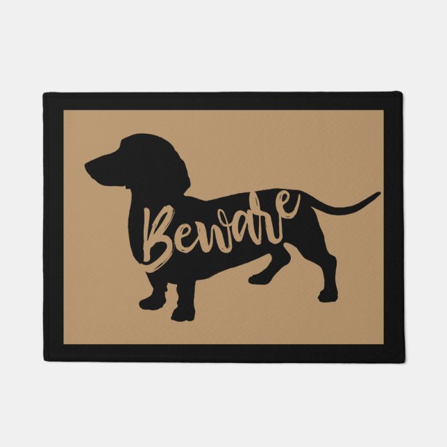 Beware Dachshund Wiener Doxie Black Silhouette Doormat (Front)