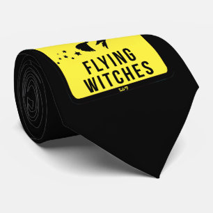 BEWARE FLYING WITCHES  funny halloween  Tie