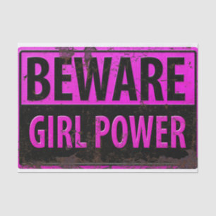 BEWARE Girl Power - Pink Black Metal Danger Sign Tissue Paper