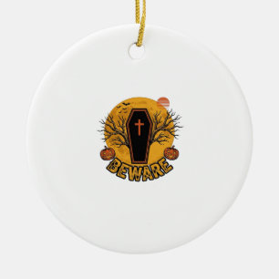 Beware Halloween Coffin Pumpkin Vintage Shirt Desi Ceramic Tree Decoration