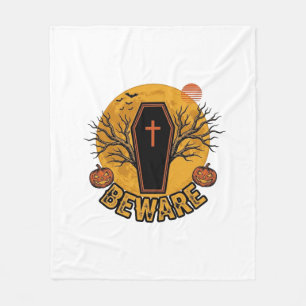 Beware Halloween Coffin Pumpkin Vintage Shirt Desi Fleece Blanket