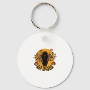 Beware Halloween Coffin Pumpkin Vintage Shirt Desi Key Ring