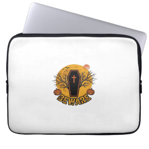 Beware Halloween Coffin Pumpkin Vintage Shirt Desi Laptop Sleeve