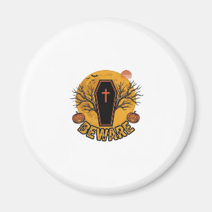 Beware Halloween Coffin Pumpkin Vintage Shirt Desi Magnet