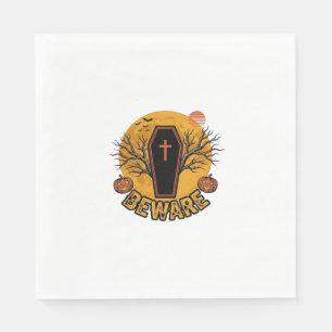 Beware Halloween Coffin Pumpkin Vintage Shirt Desi Napkin