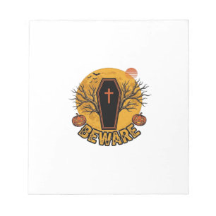 Beware Halloween Coffin Pumpkin Vintage Shirt Desi Notepad