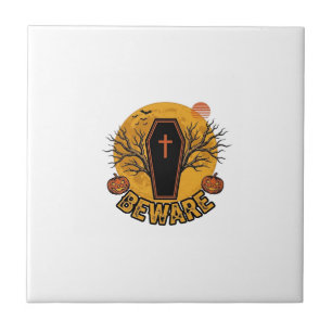 Beware Halloween Coffin Pumpkin Vintage Shirt Desi Tile