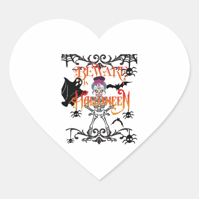 Beware Halloween Heart Sticker (Front)