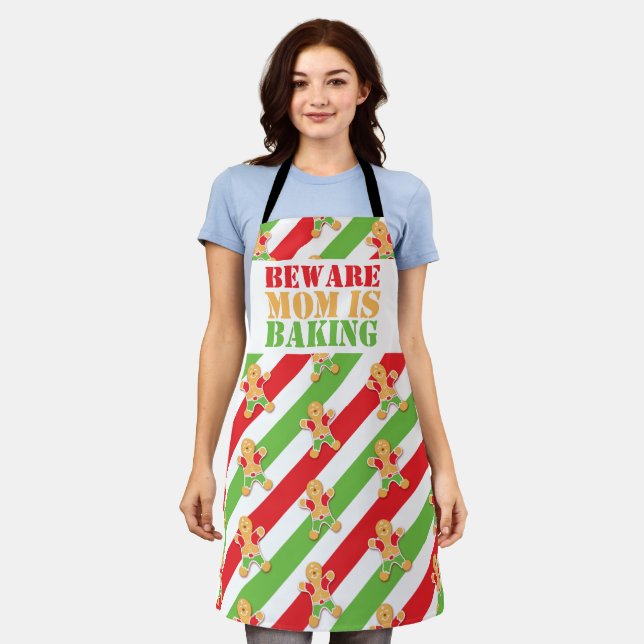 BEWARE Mum is baking gingerbread man red green Apron (Worn)