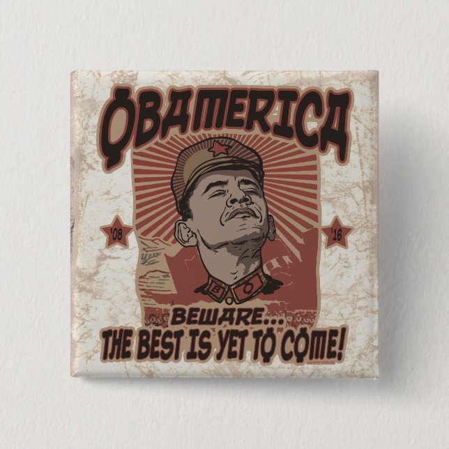 Beware Obama's Obamerica 15 Cm Square Badge (Front)