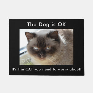 Beware of Angry Cat Dog OK Welcome Mat