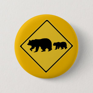 Beware of Bears, Traffic Warning Sign, Nevada, USA 6 Cm Round Badge