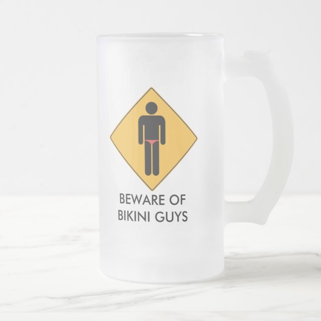 Beware of Bikini Guys Frosted Glass Beer Mug (Right)