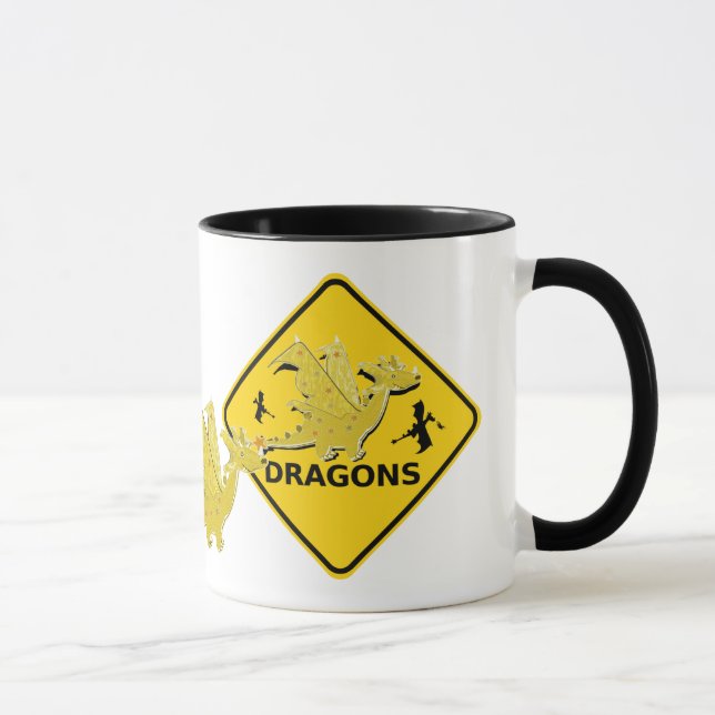 Beware of Cartoon Dragons Sign Mug (Right)
