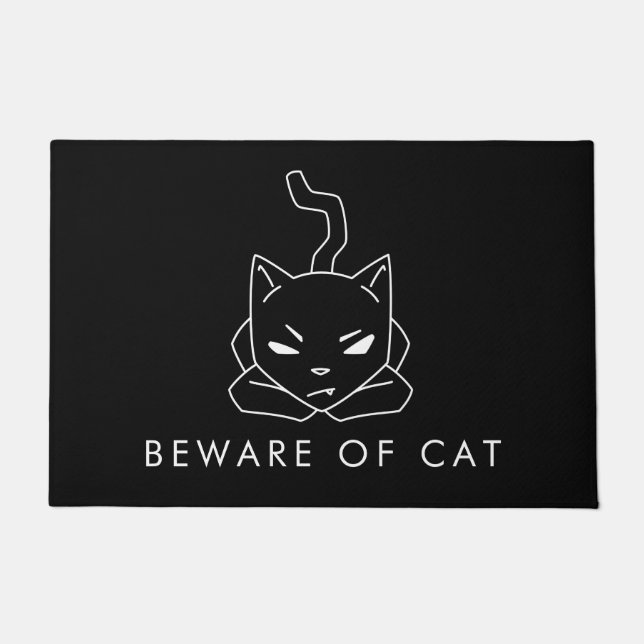 Beware of Cat | Funny Black Kitty Doormat (Front)