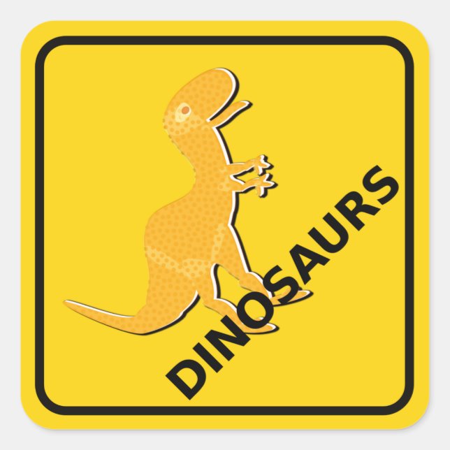 Beware of Cute Cartoon Dinosaurs Sign T-Rex Square Sticker (Front)