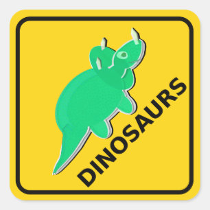 Beware of Cute Cartoon Dinosaurs Sign Triceratops Square Sticker