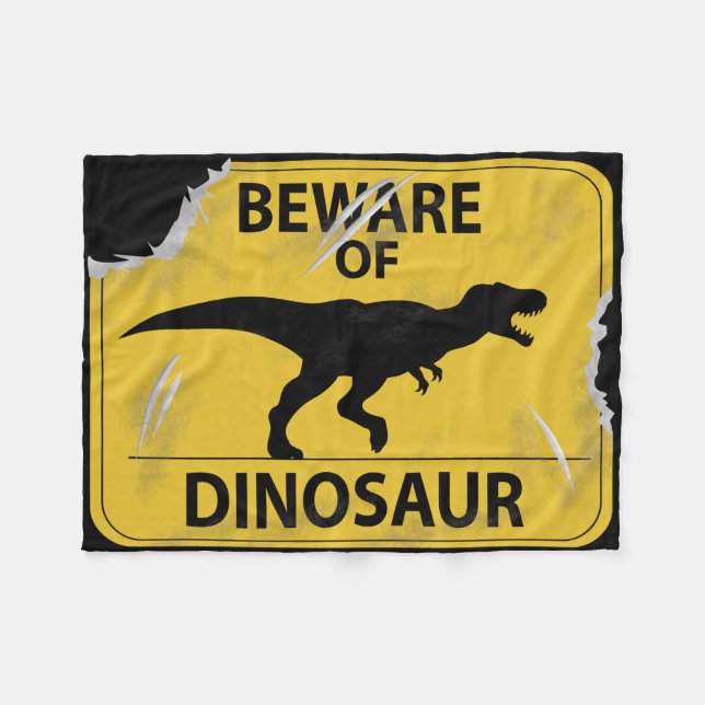 Beware of Dinosaur (damaged) Fleece Blanket (Front (Horizontal))