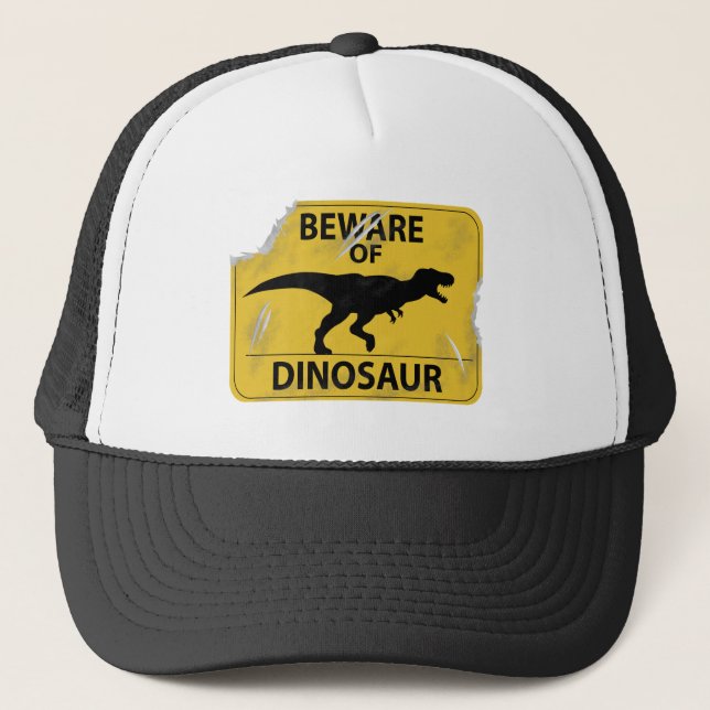 Beware of Dinosaur (damaged) Trucker Hat (Front)
