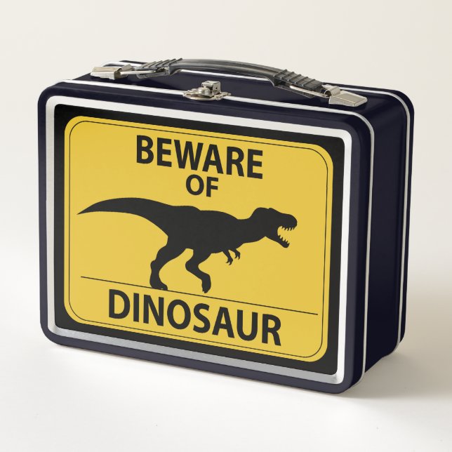 Beware of Dinosaur Metal Lunch Box (Front)