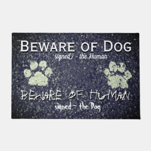 Beware of Dog Beware Human Paw Prints Fun Humourou Doormat