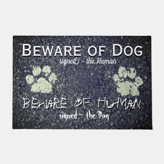 Beware of Dog Beware Human Paw Prints Fun Humourou Doormat (Front)