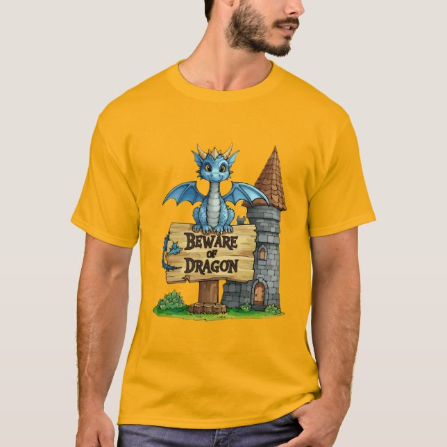 Beware of Dragon T-Shirt – Cute Fantasy Dragon tee (Front)