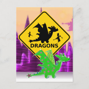 Beware of Dragons Sign Cute Cartoon Dragon Postcard