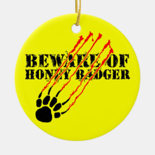 Beware of honey badger ceramic tree decoration