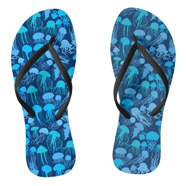Beware of Jellyfish. L Blue.b D Blue BG Flip Flops (Footbed)