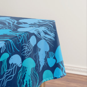Beware of Jellyfish. L Blue.b D Blue BG Tablecloth