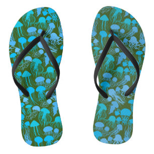 Beware of Jellyfish. L Blue.b D Green BG Flip Flops