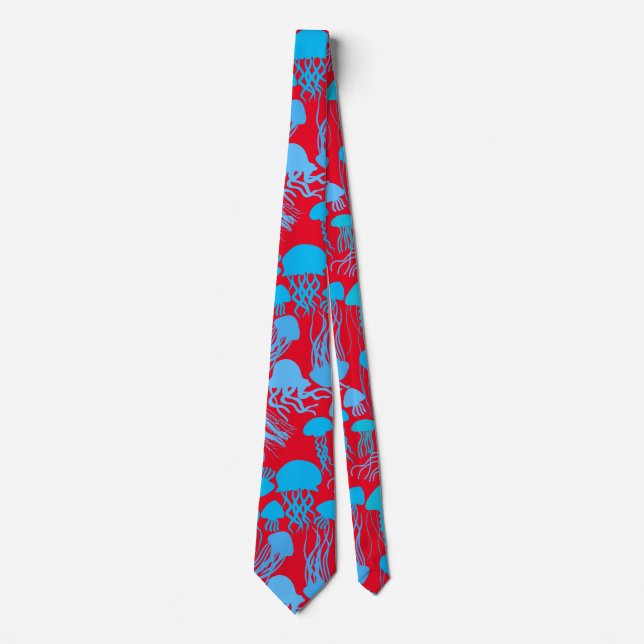Beware of Jellyfish. L Blue.b Red BG Tie (Front)