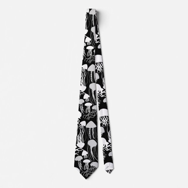 Beware of Jellyfish.w.b Black BG Tie (Front)