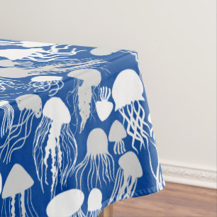 Beware of Jellyfish.w.b Blue BG Tablecloth