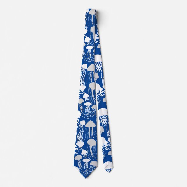 Beware of Jellyfish.w.b Blue BG Tie (Front)