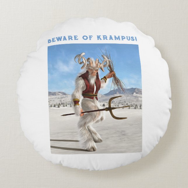 Beware of Krampus! Round Cushion (Front)
