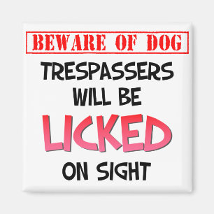 Beware of Licking Dog (White) 2 Inch Square Magnet