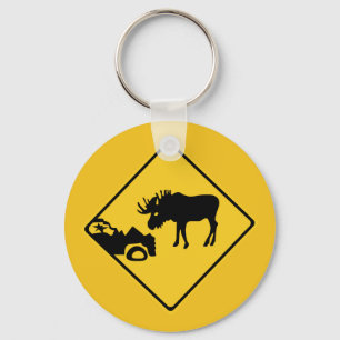 Beware of Moose, Traffic Sign, Canada Key Ring