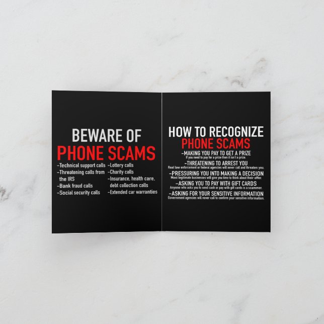 Beware of Phone Scams - Scam Prevention List Card (Inside)